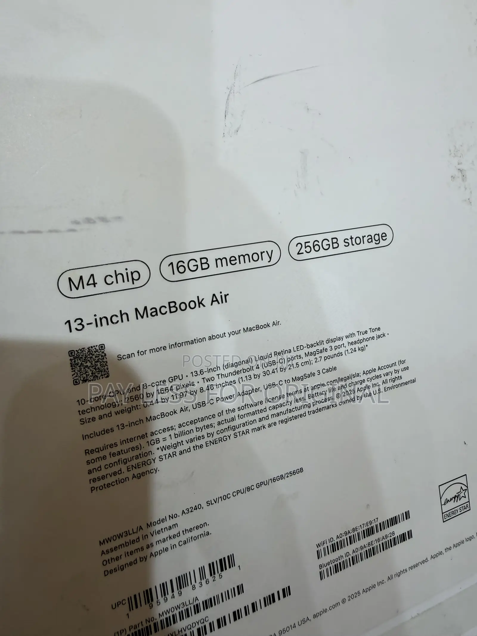 Laptop Apple MacBook Air 2025 M4 16GB Apple M4 SSD 256GB