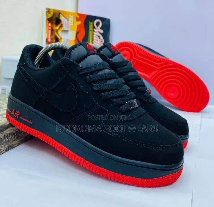 Nike Air Force 1 Black Red Sole Sneakers – Sizes 38–45 | GH₵280