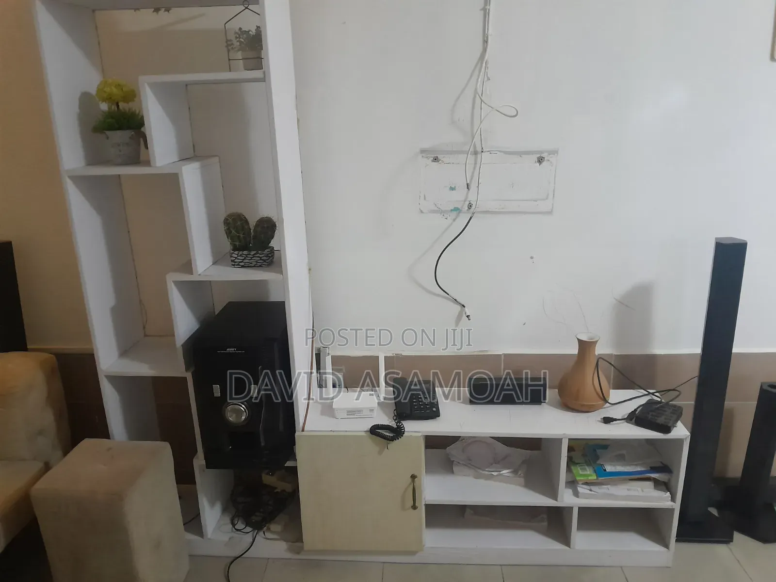 Modern White TV Stand With Decorative Display Shelf Stylish Spacious