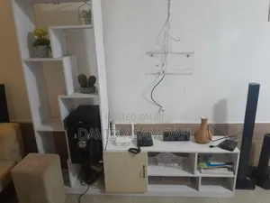 Modern White TV Stand With Decorative Display Shelf Stylish Spacious