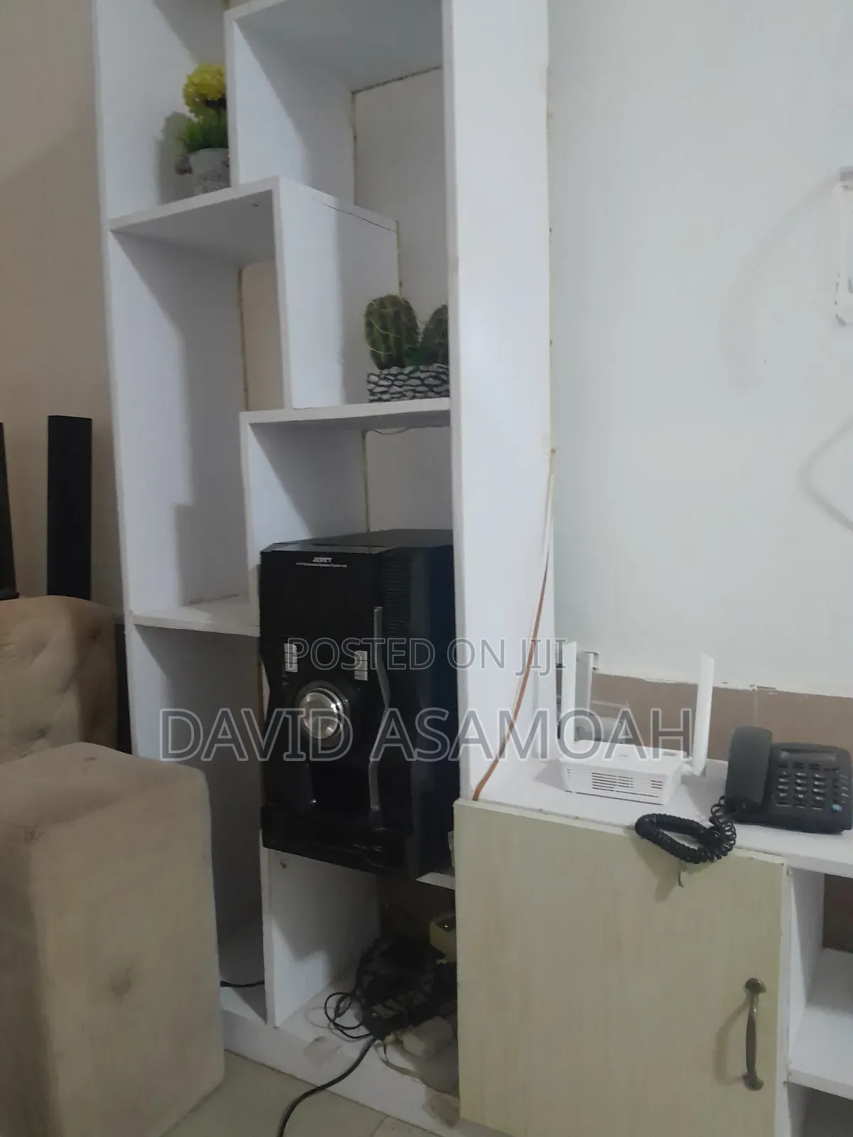 Modern White TV Stand With Decorative Display Shelf Stylish Spacious
