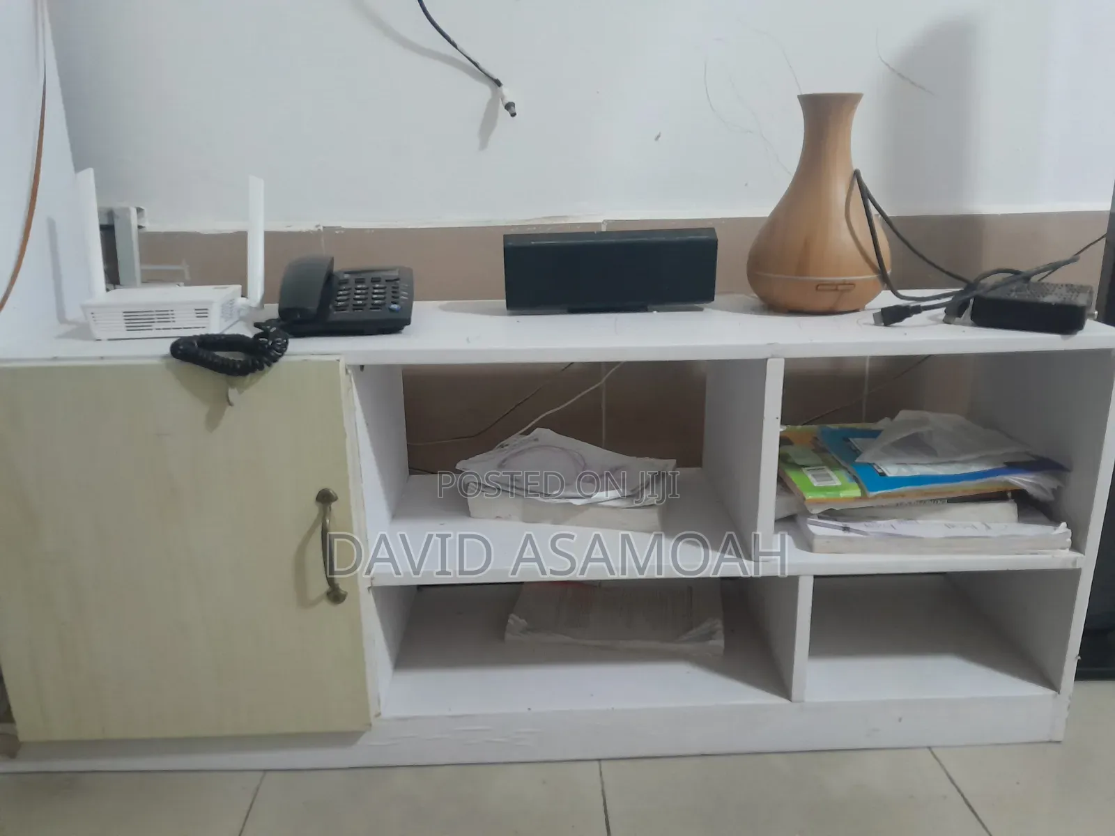Modern White TV Stand With Decorative Display Shelf Stylish Spacious