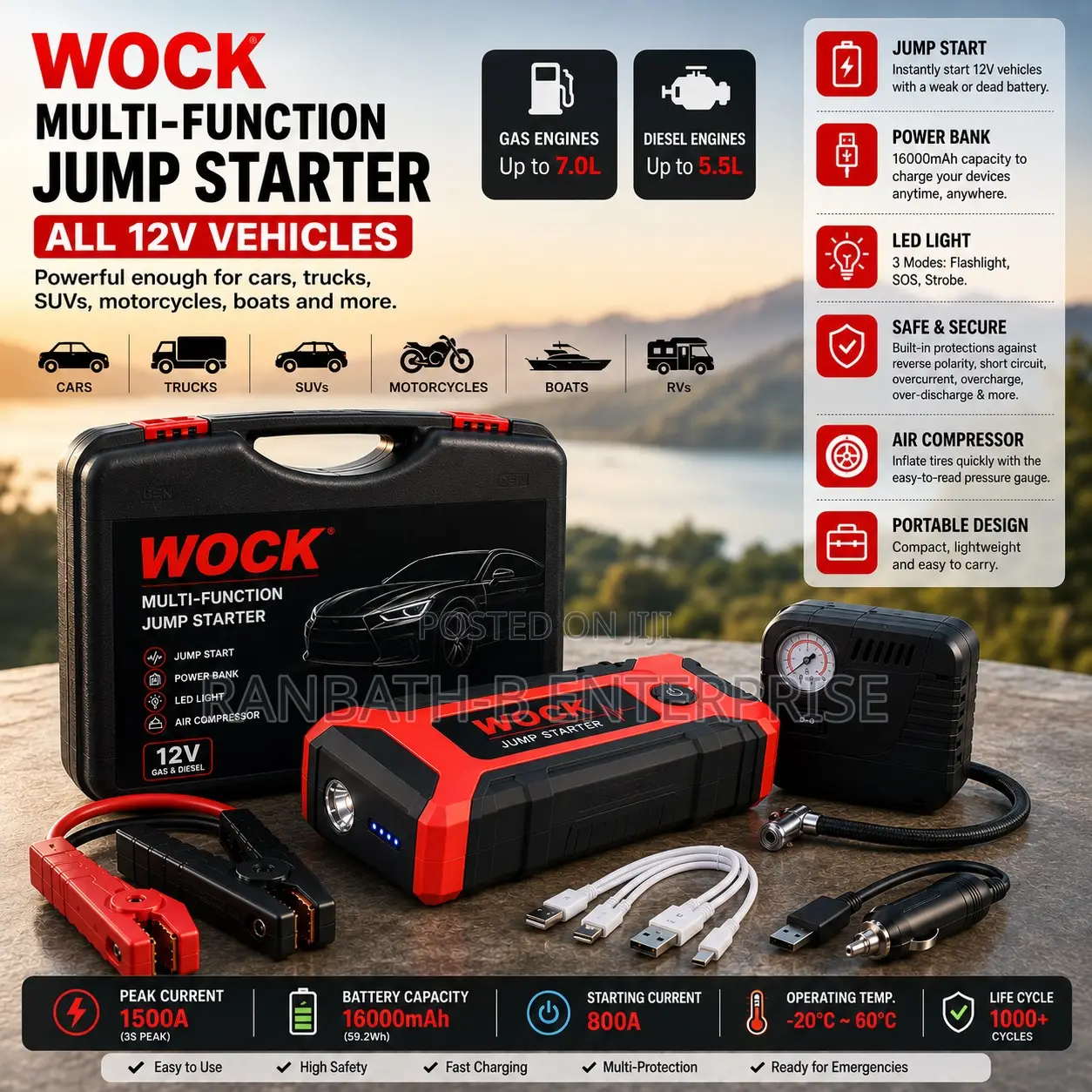 WOCK Portable 12V Jump Starter Emergency Kit