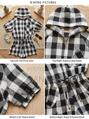 Black and White Short Sleeves Hoddy-Like Playsuit