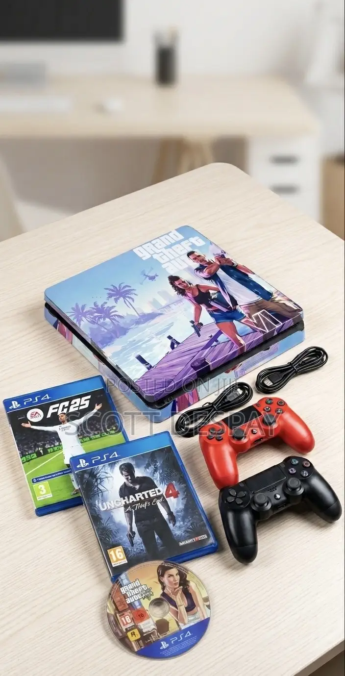 PlayStation 4 Slim 500GB + 2 Controllers + FC25 + Uncharted 4 Game CDs