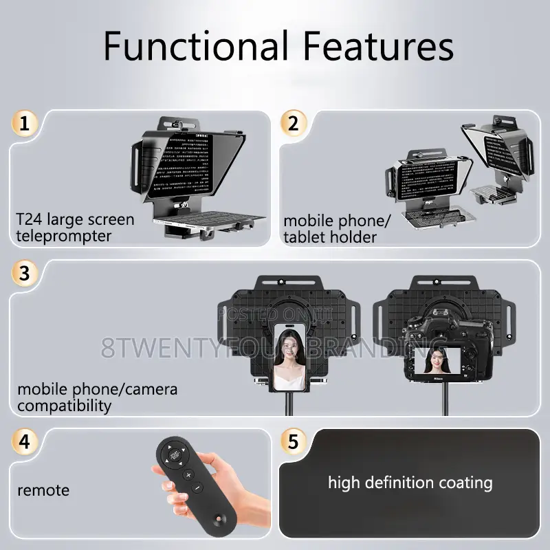 Teleprompter (27.5cm × 22.5cm) With Remote Control