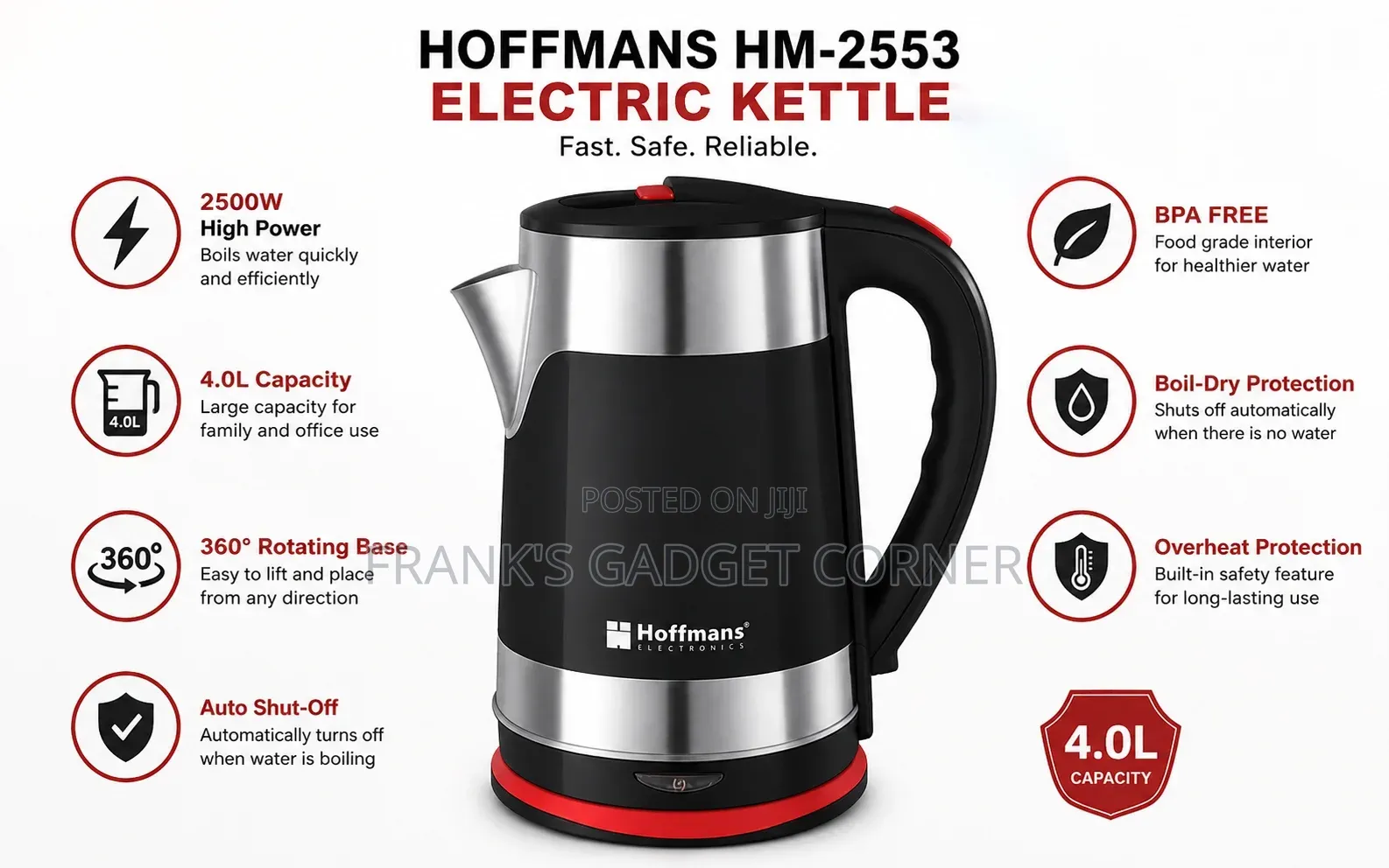 Hoffmans 4L Stainless Electric Kettle