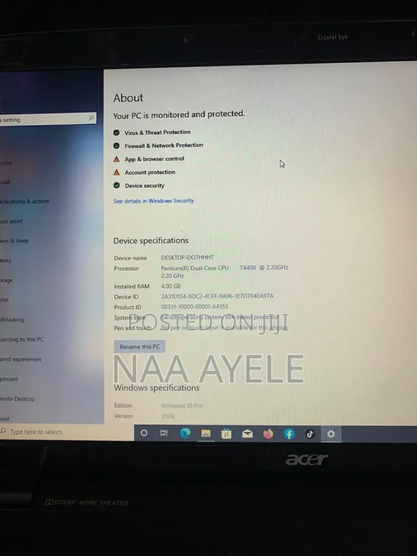 Laptop Acer Aspire 7736ZG 4GB Intel Pentium HDD 500GB
