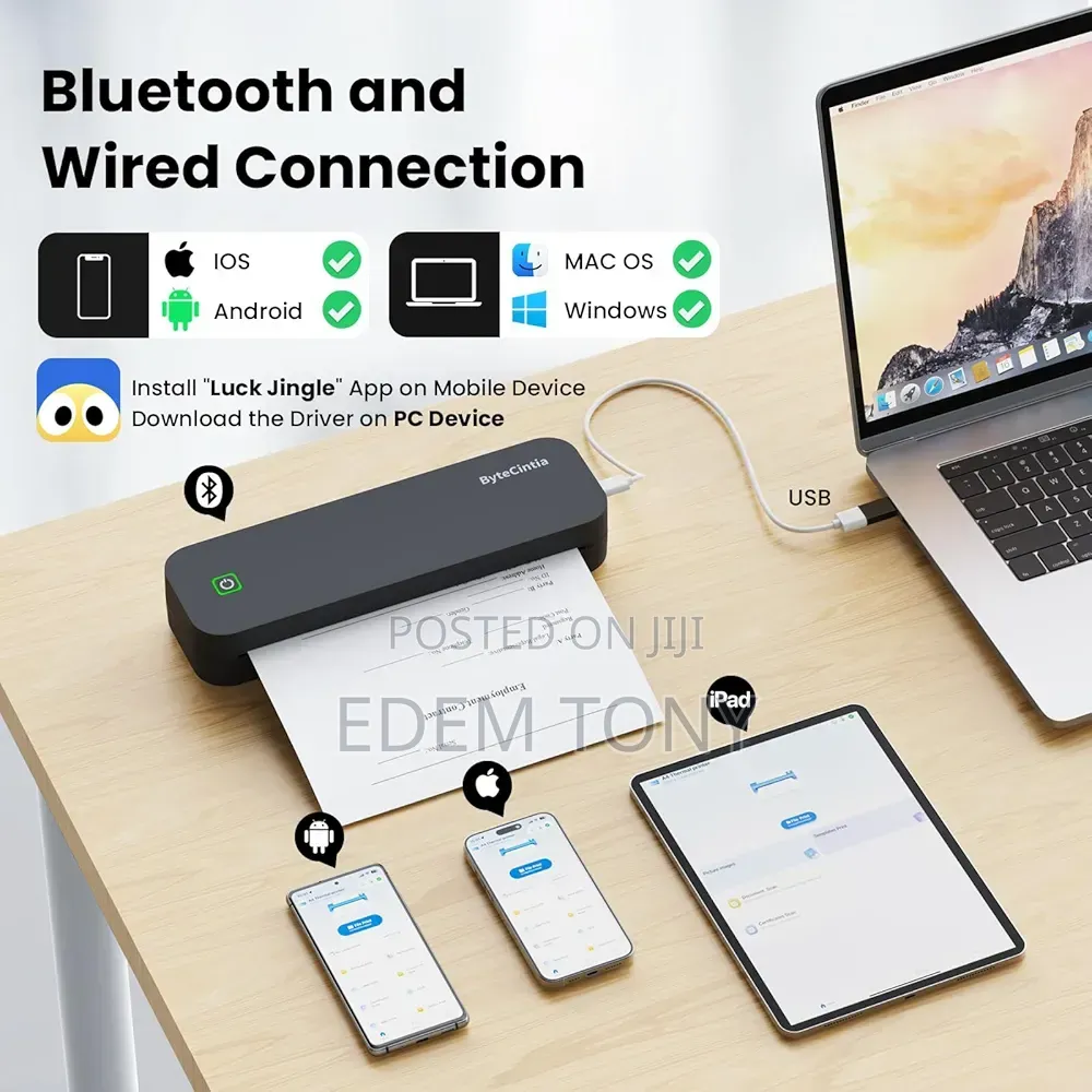 ByteCintia Portable Bluetooth Thermal Multi-Size A4 Printer