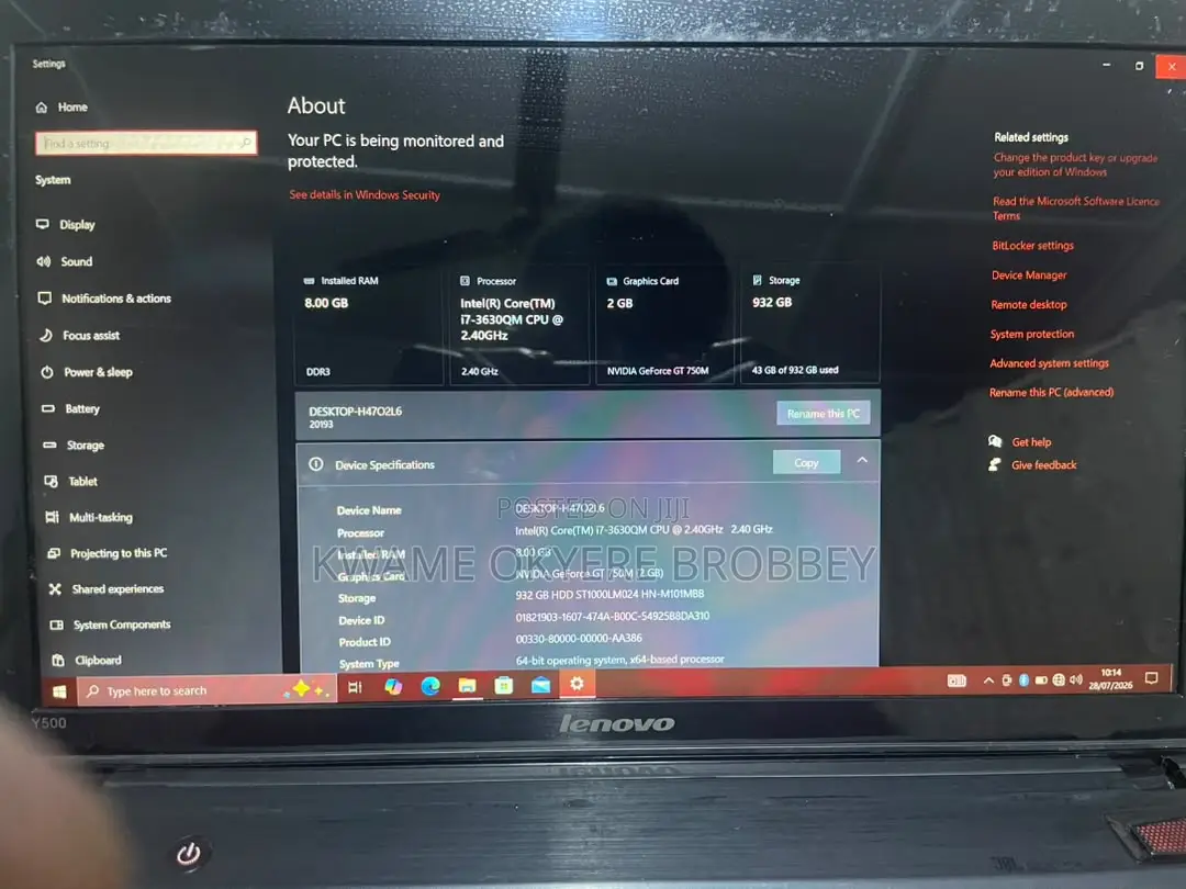 Laptop Lenovo IdeaPad Y500 8GB Intel Core i7 HDD 1T