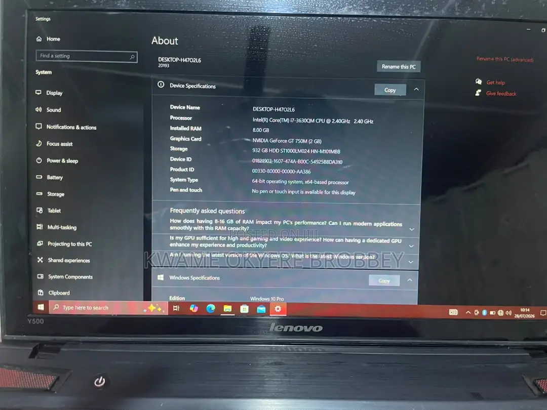 Laptop Lenovo IdeaPad Y500 8GB Intel Core i7 HDD 1T