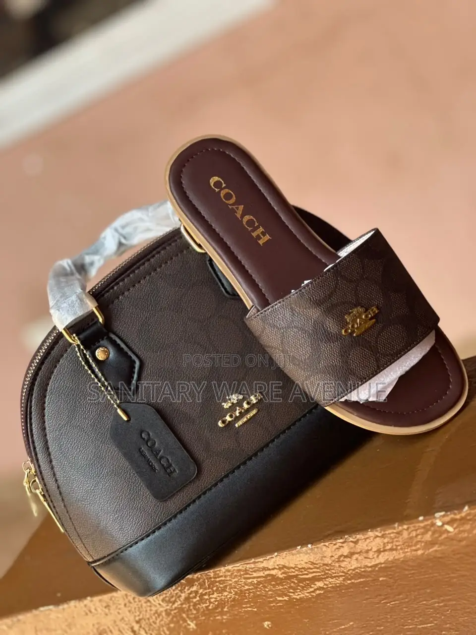Coach Bag + Slippers _ Coffee Brown Bag + Slippers