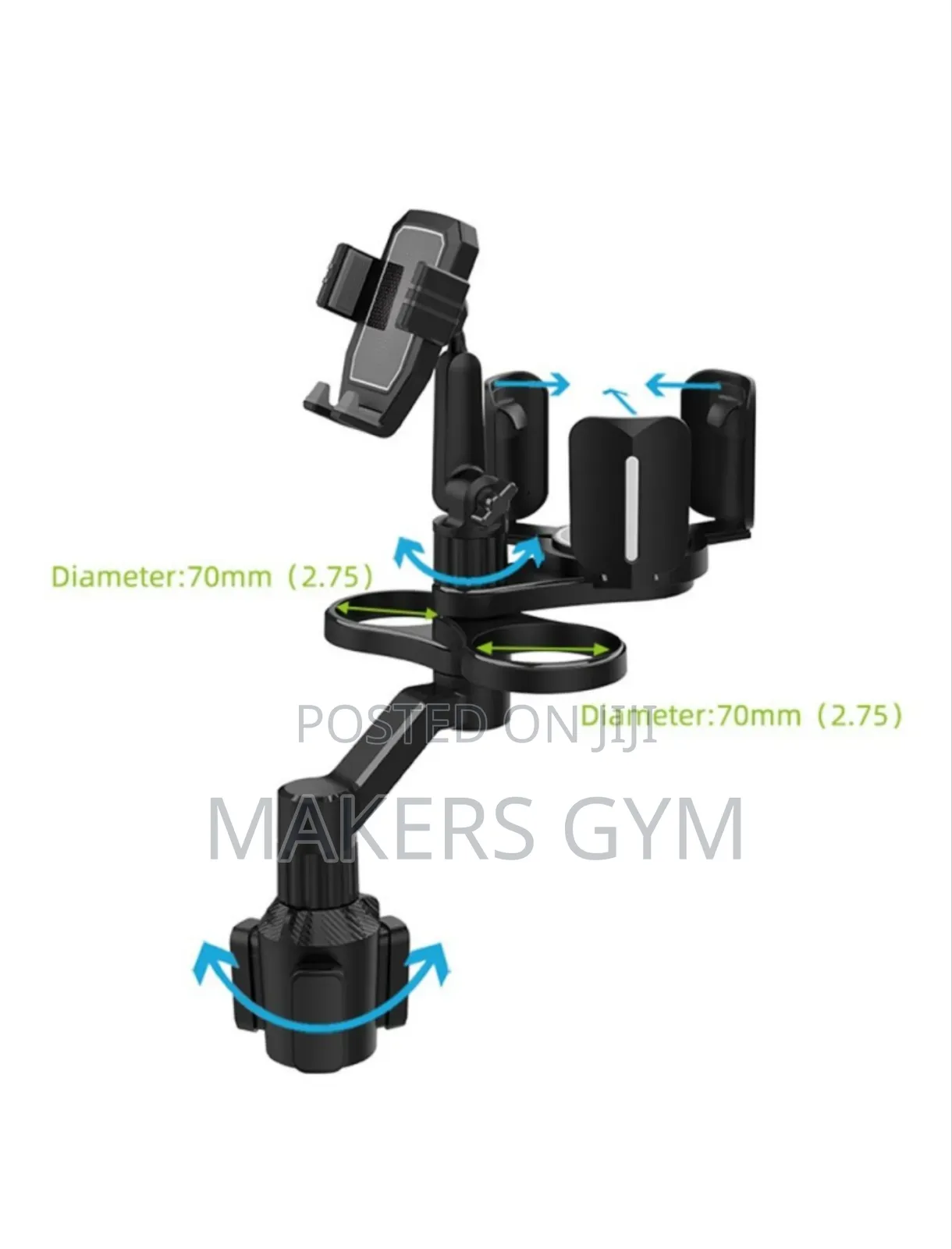 Car Cup Holder Phone Mount With 2 Coffee Cups Adjustable