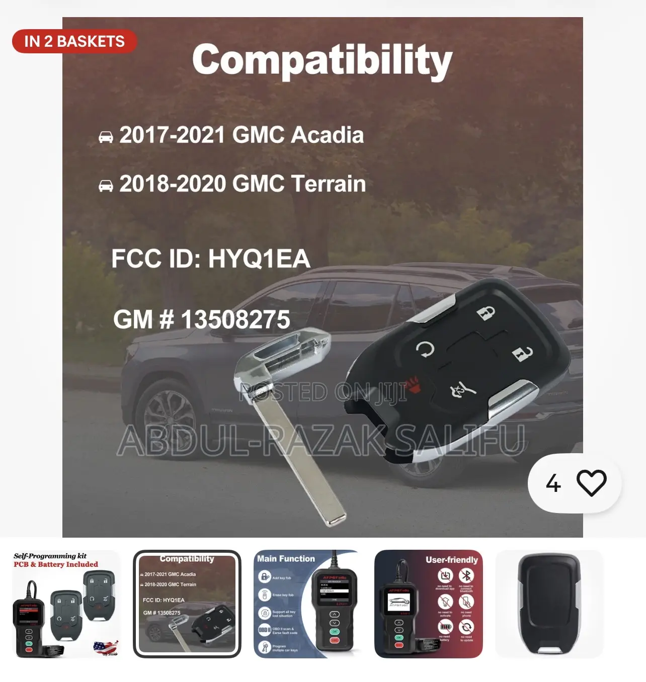 2 for 2017,2018,2019,2020,2021 GMC Acadia and GMC Terrain Smart Remote