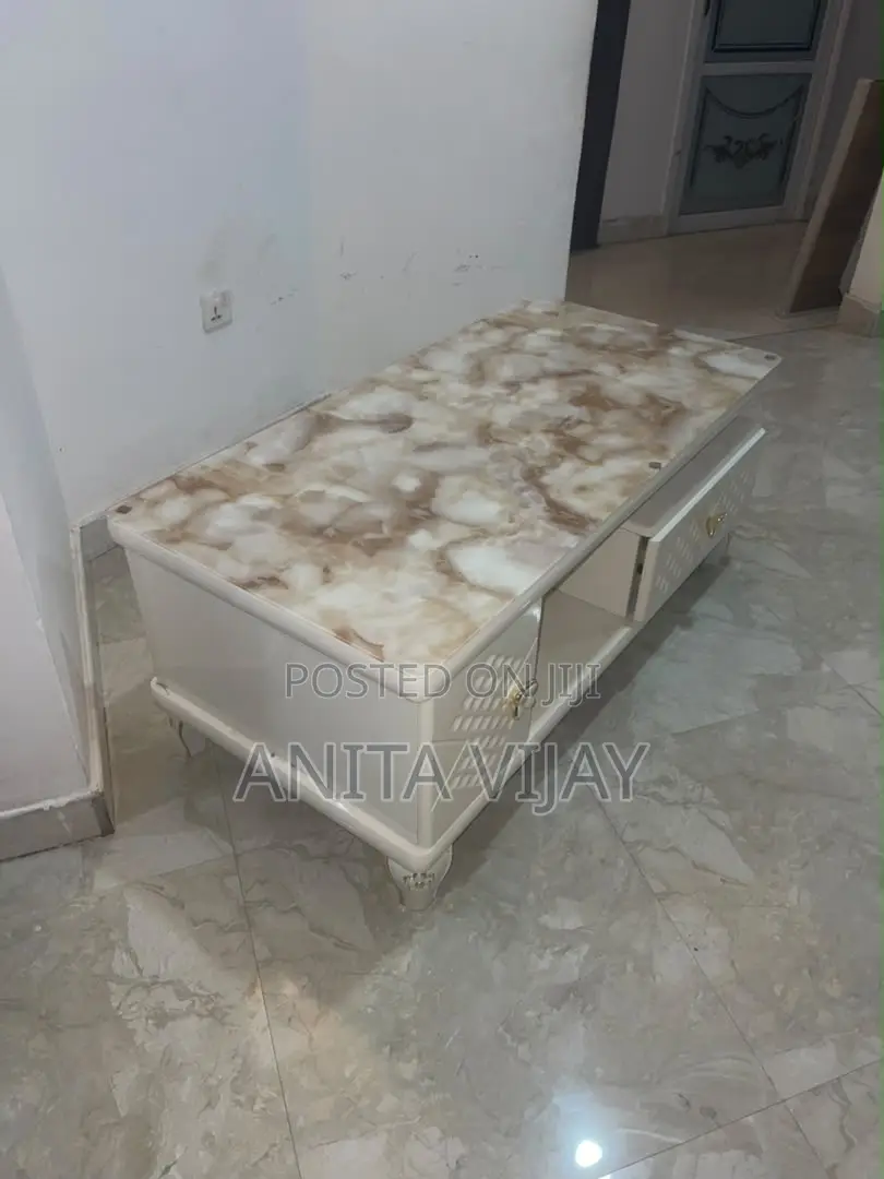 Elegant Luxury Marble-Top Center Table With Drawers