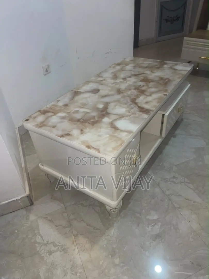 Elegant Luxury Marble-Top Center Table With Drawers