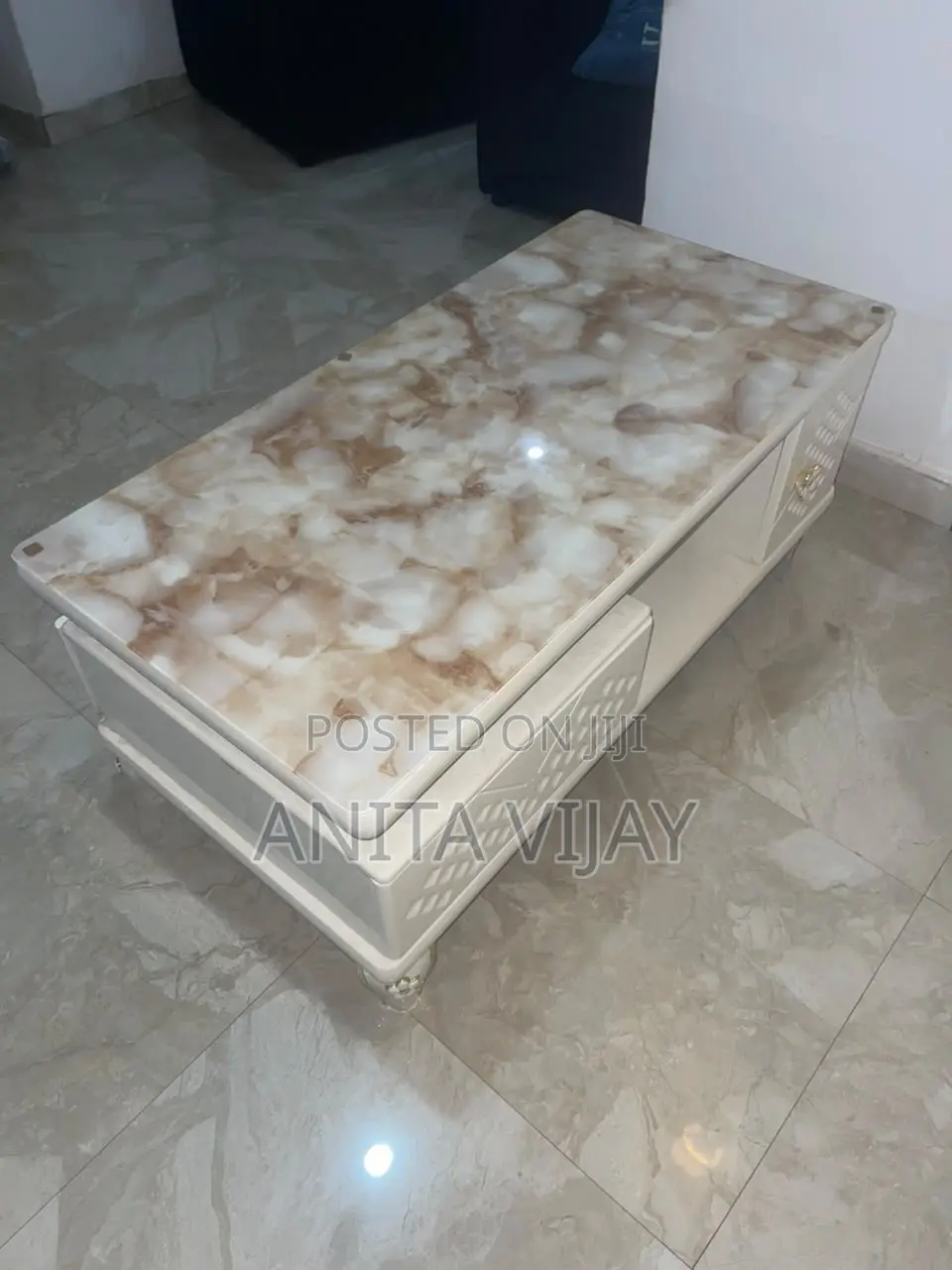 Elegant Luxury Marble-Top Center Table With Drawers