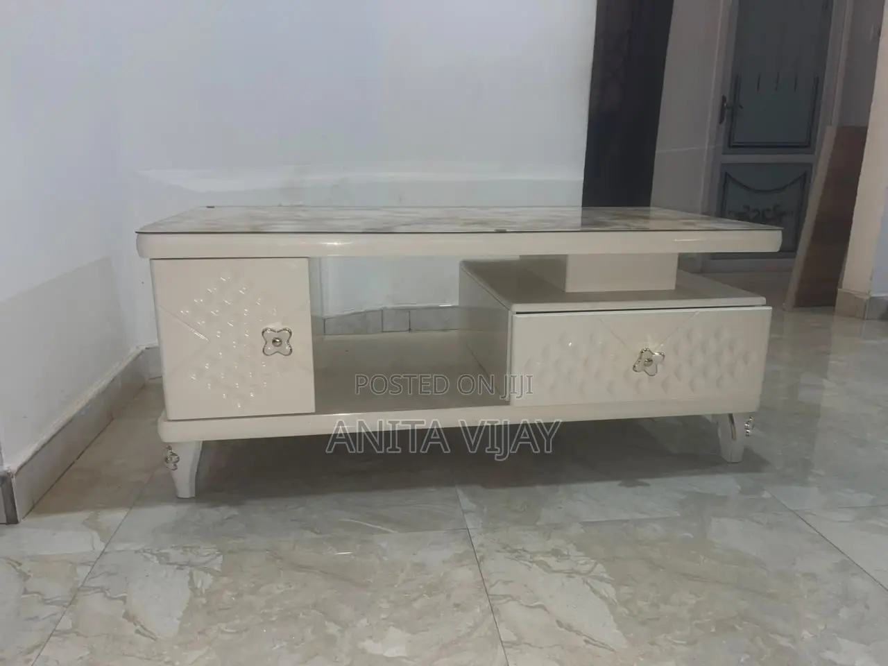 Elegant Luxury Marble-Top Center Table With Drawers