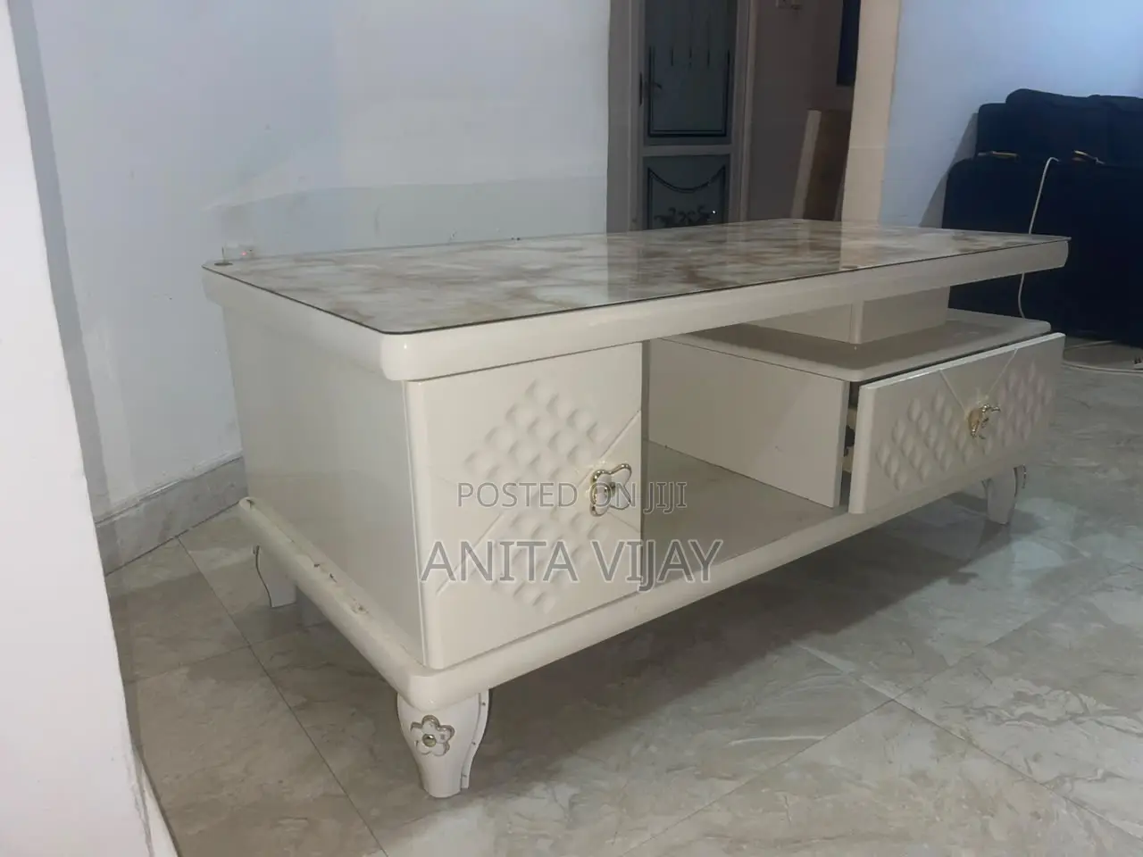 Elegant Luxury Marble-Top Center Table With Drawers