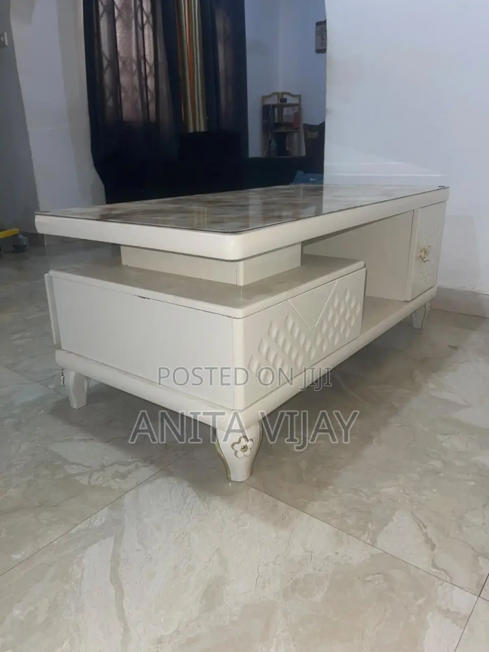 Elegant Luxury Marble-Top Center Table With Drawers