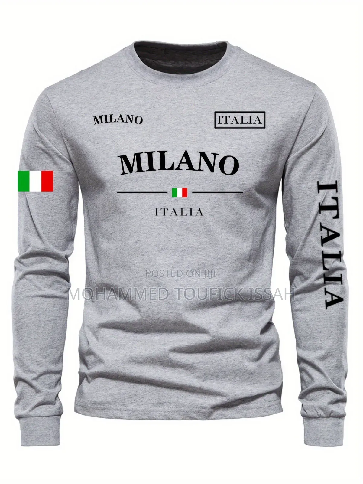 European American 3D Printing Long Sleeve T-Shirt Round Neck for Men
