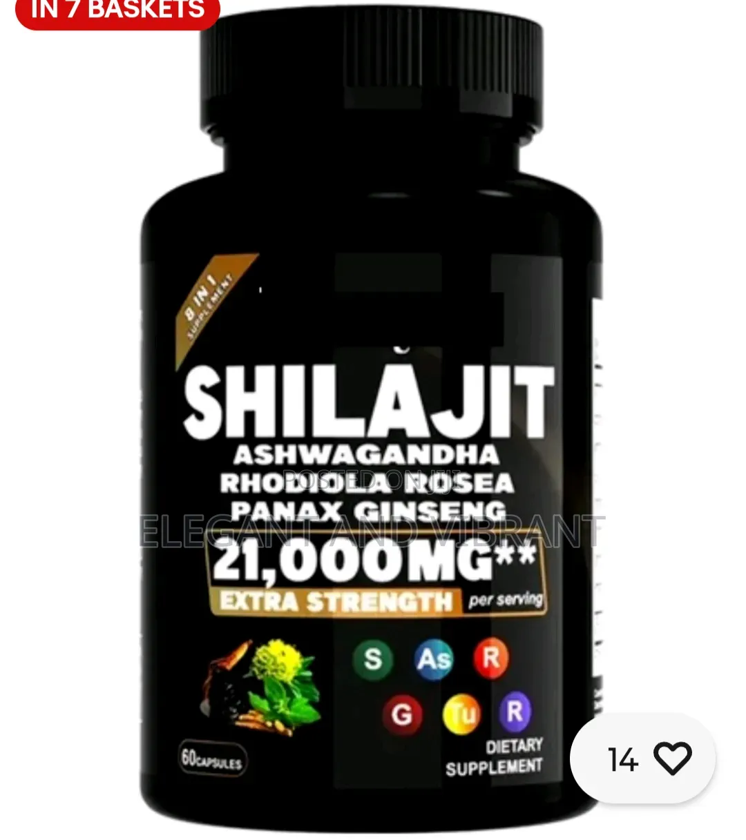 Shilajit 21,000mg 60Caps Asphaltum Naturally Fulvic Acid/Rhodiola
