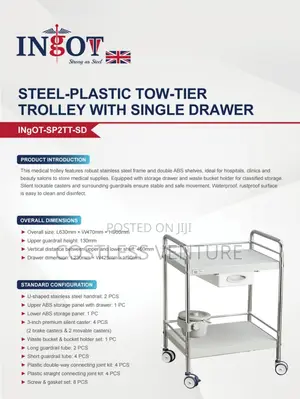 Ingot Steel-Plastic 2-Step Trolley With Single Drawer