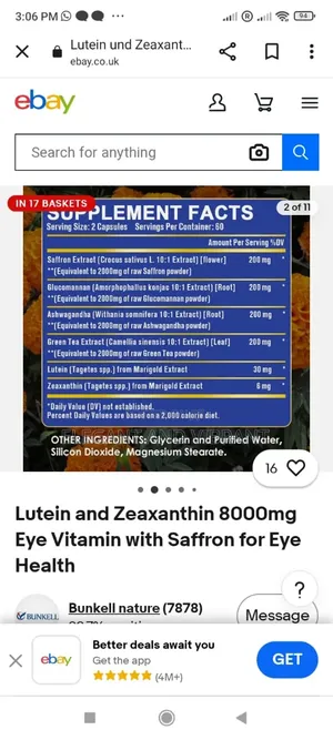 Letein and Zeaxanthin 8000mg Eye Vitamin With Saffron for Eye Health
