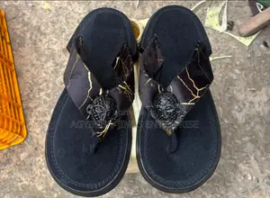 All Black and Gold Strip Ahenema Slippers