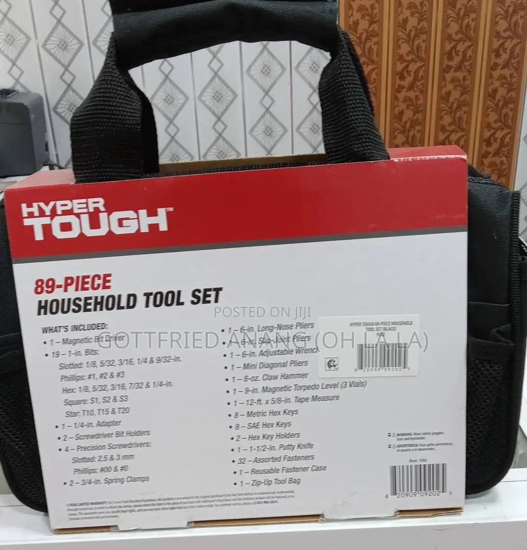 Hyper Tough 89-Piece Black Household Tool Set With 12-Pocket Tool Bag