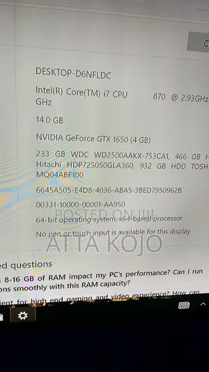 Desktop Computer Asus 8GB Intel Core i7 HDD 500GB