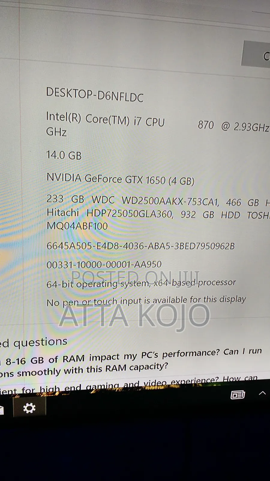 Desktop Computer Asus 8GB Intel Core i7 HDD 500GB