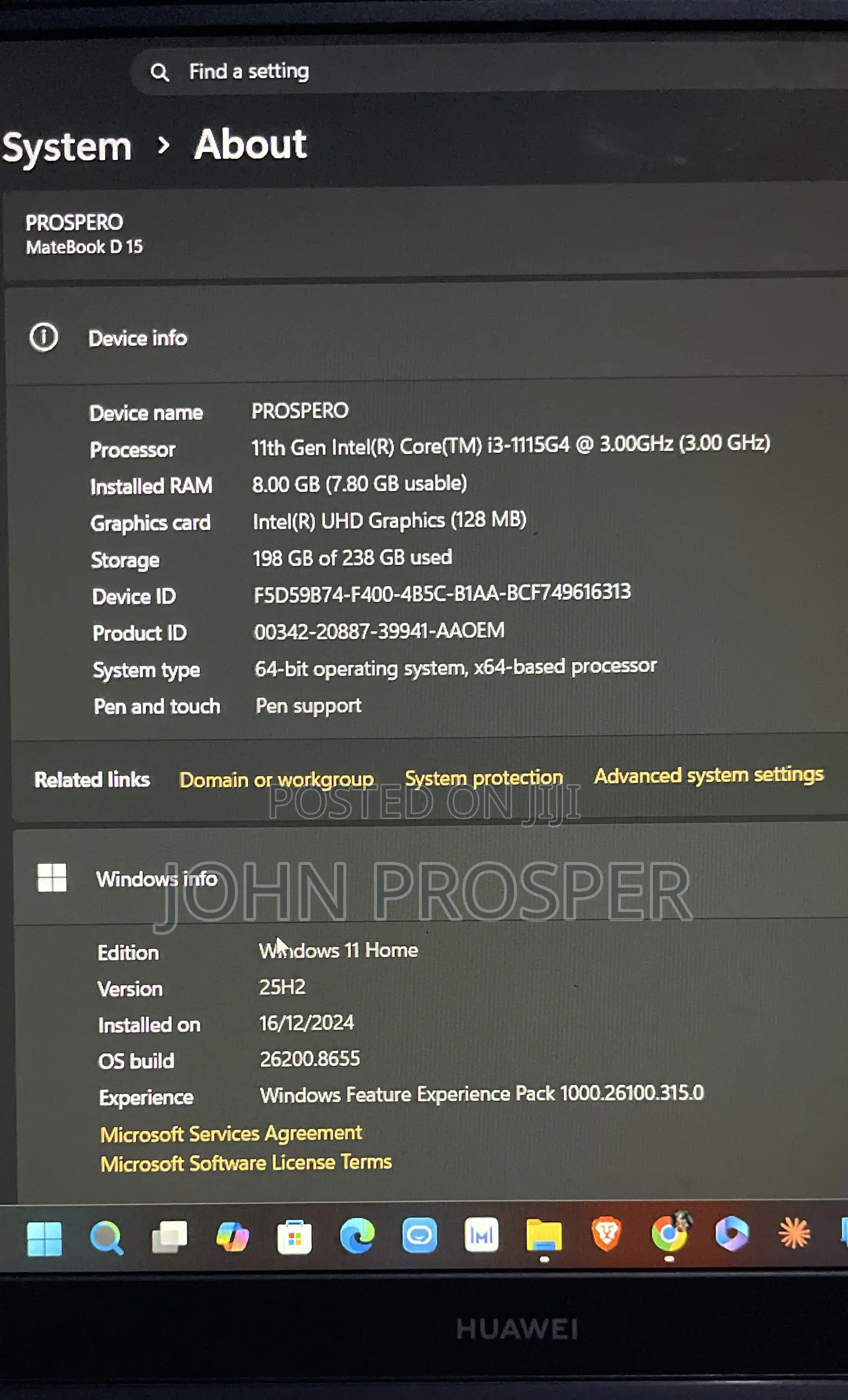 Laptop Huawei Matebook D 15 8GB Intel Core i3 SSD 256GB