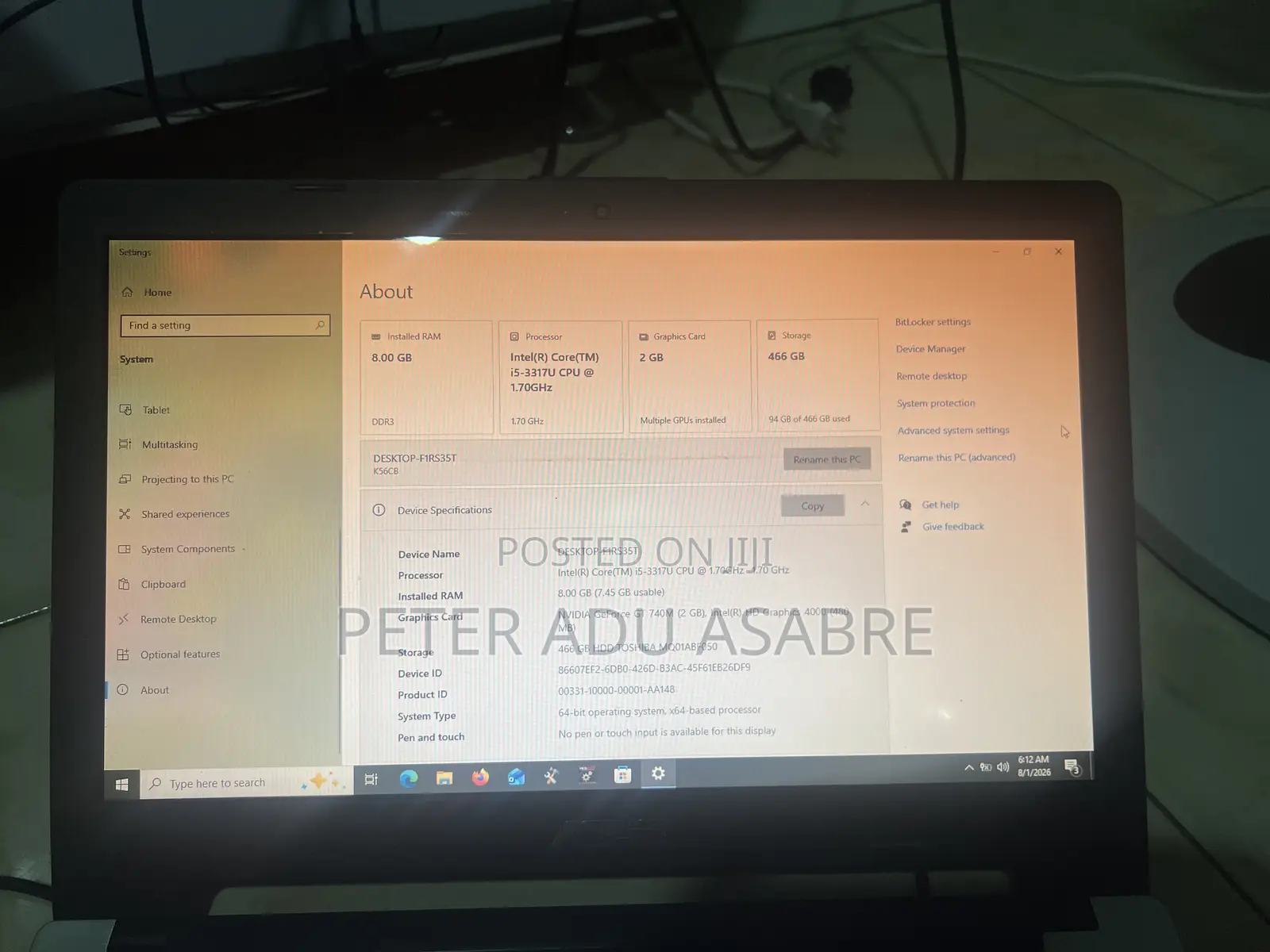 Laptop Asus TUF Gaming A15 8GB Intel Core i5 HDD 500GB