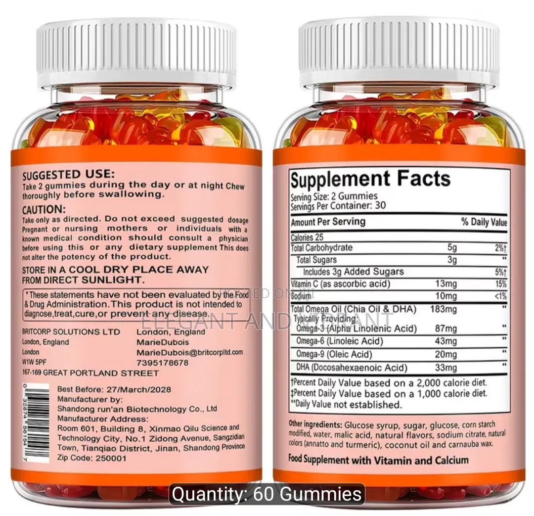 Omega 3+DHA for Suppliment Gummies With Calcium Vitamin D3 for Kids