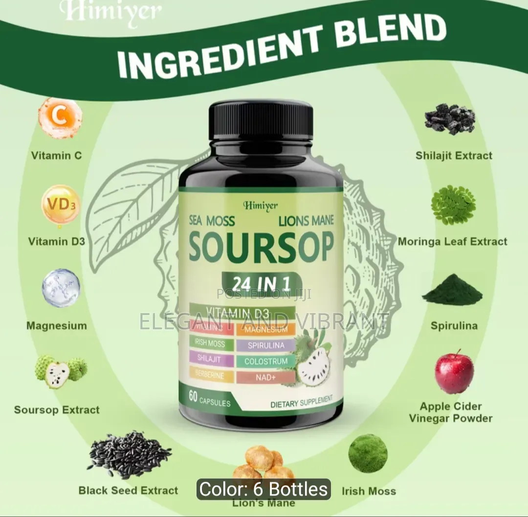 Soursoup Capsules, 24 in 1 With Vitamin C,D3,Moringa,Black Seed Etc,