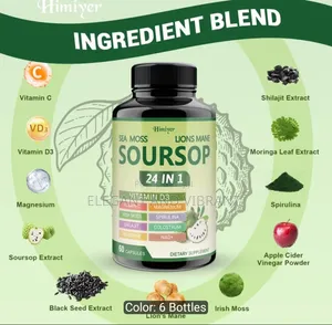 Soursoup Capsules, 24 in 1 With Vitamin C,D3,Moringa,Black Seed Etc,