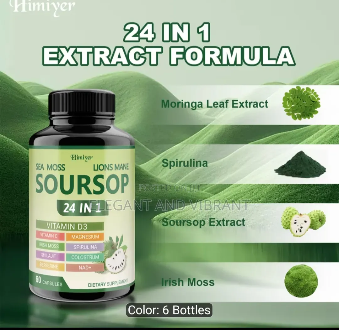 Soursoup Capsules, 24 in 1 With Vitamin C,D3,Moringa,Black Seed Etc,
