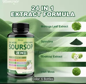 Soursoup Capsules, 24 in 1 With Vitamin C,D3,Moringa,Black Seed Etc,