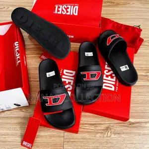 Diesel Black/Red ‘D’ Logo Shower Slip - On Slides