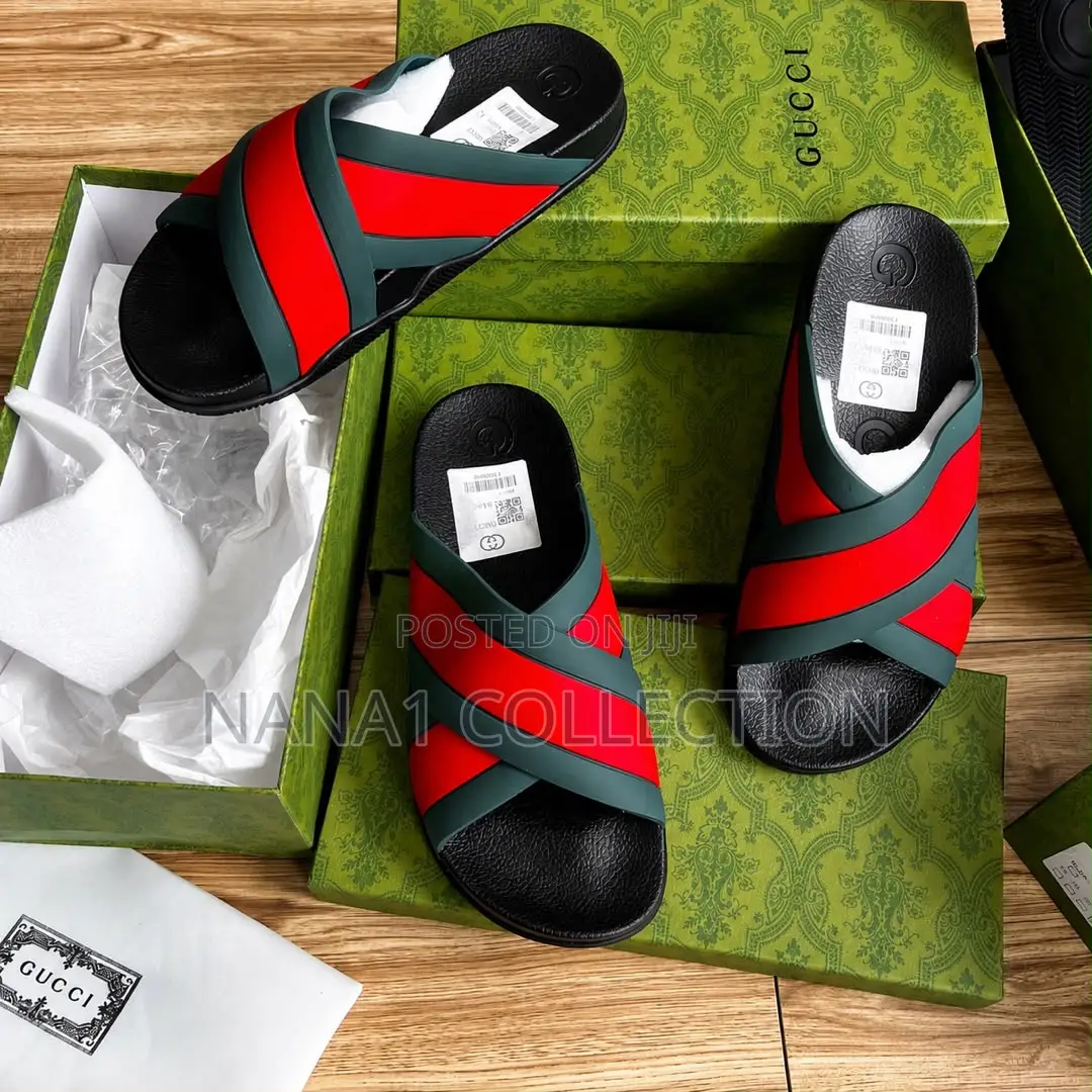 Gucci Rubber Web Crisscross Slide Sandals
