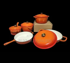 5 Piece Orange Enamel Cast Iron Cookware Set