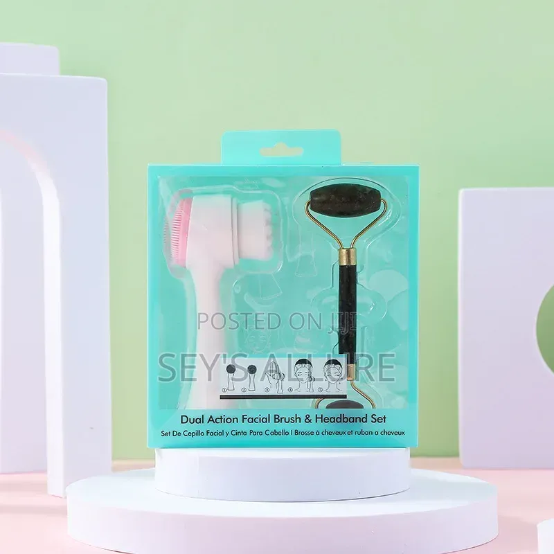 2 in 1 Face Brush Jade Roller Set