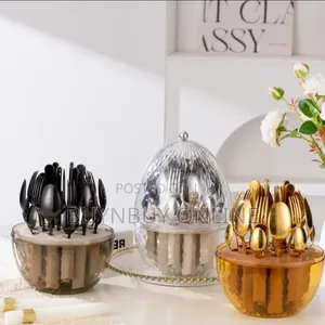 24 Piece Cutlery Set in Rotating Egg-Shaped Box Gold, Black or Silver