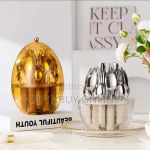 24 Piece Cutlery Set in Rotating Egg-Shaped Box Gold, Black or Silver