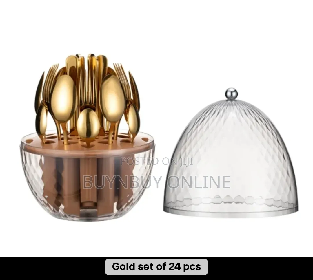 24 Piece Cutlery Set in Rotating Egg-Shaped Box Gold, Black or Silver