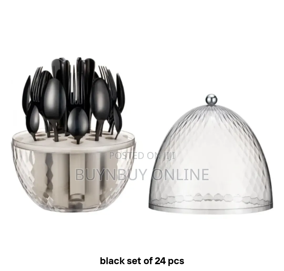 24 Piece Cutlery Set in Rotating Egg-Shaped Box Gold, Black or Silver