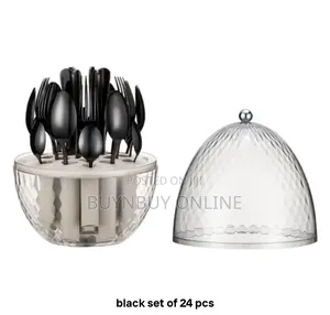 24 Piece Cutlery Set in Rotating Egg-Shaped Box Gold, Black or Silver