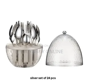 24 Piece Cutlery Set in Rotating Egg-Shaped Box Gold, Black or Silver
