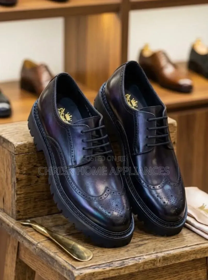 Men's Black Brown Glossy Lace-Up Dress Shoes – Premium Fashion Shoe